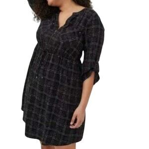 Torrid Plaid Drawstring 3/4 Roll Tab Sleeve Mini Dress